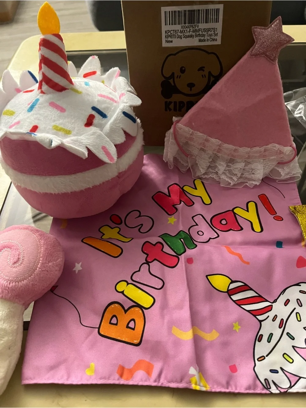 Birthday Party Cat Bandana and Hat Set - Pink